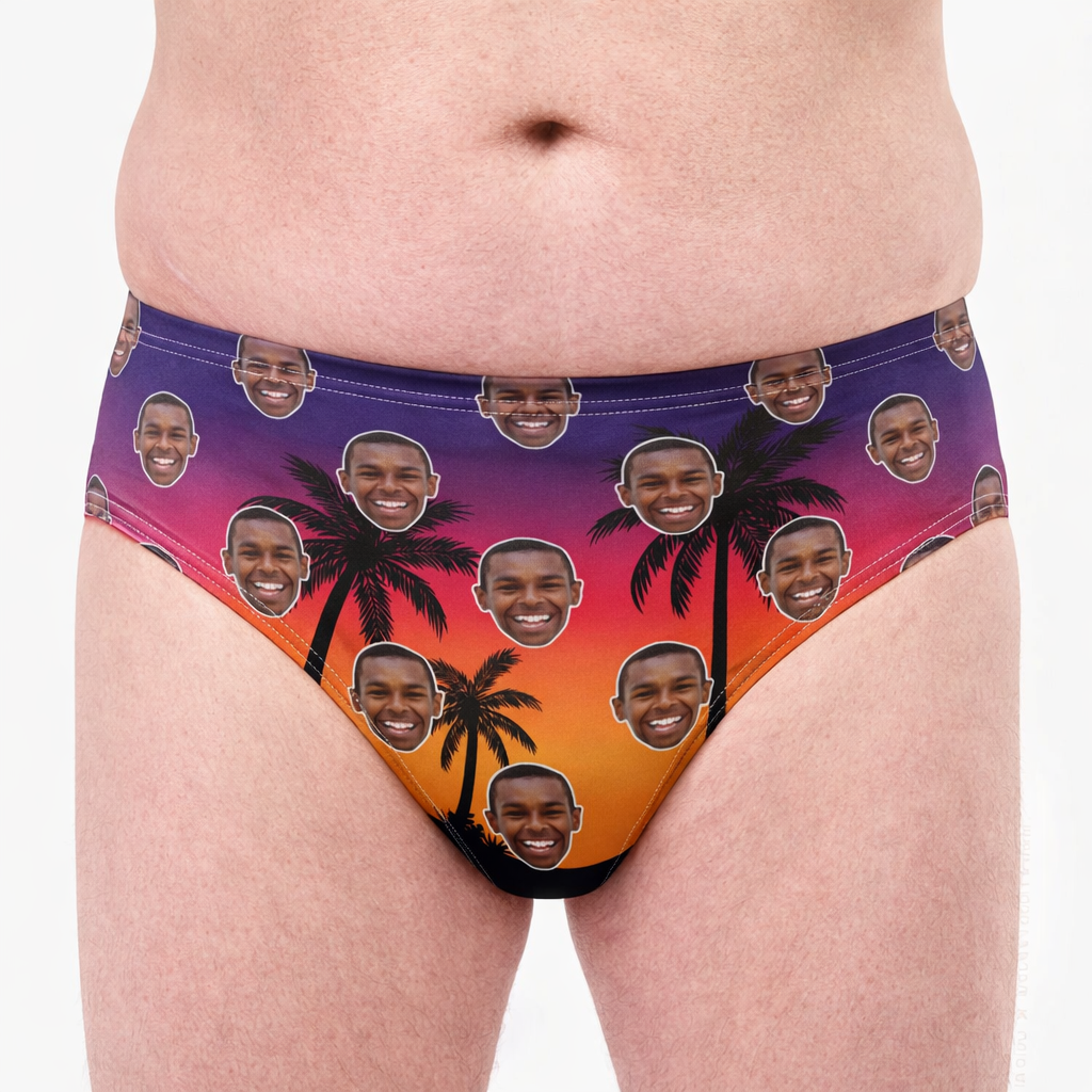 Sunset Palm Trees Custom Swim Trunks