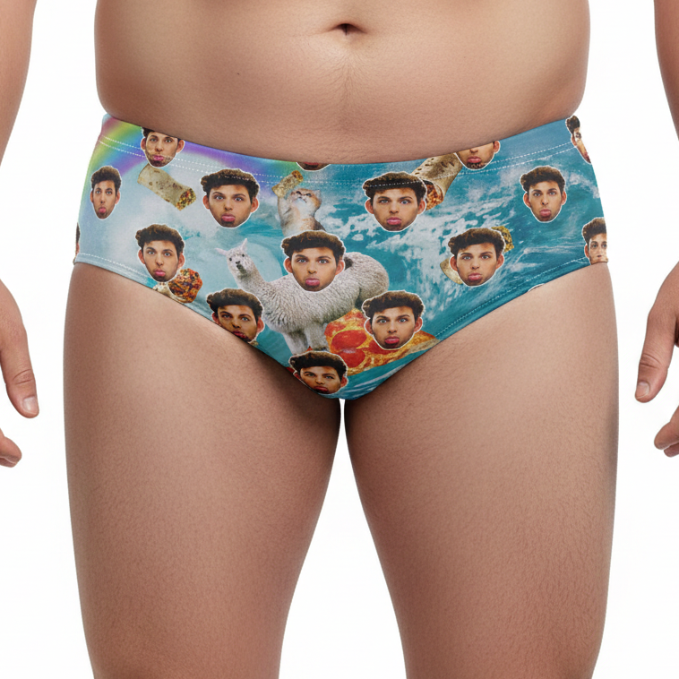 Trippy Surfing Llama Custom Swim Trunks