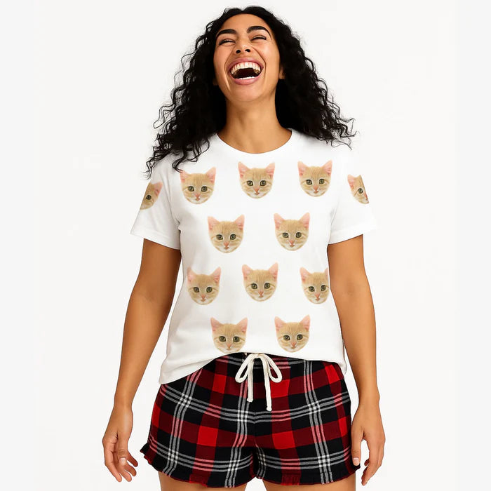 Women's Custom Cat Pyjamas - Tartan Shorts Set