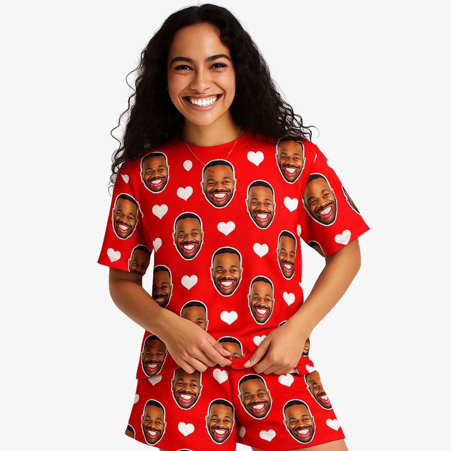 Women's White Hearts Custom PJs - Shorts Set