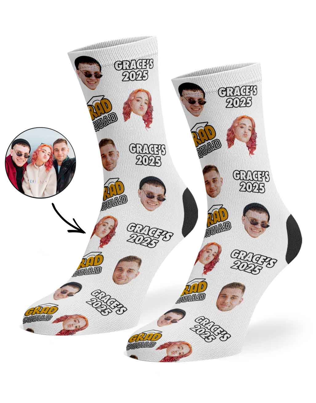 Custom Grad Squad Socks With Your Name & Faces