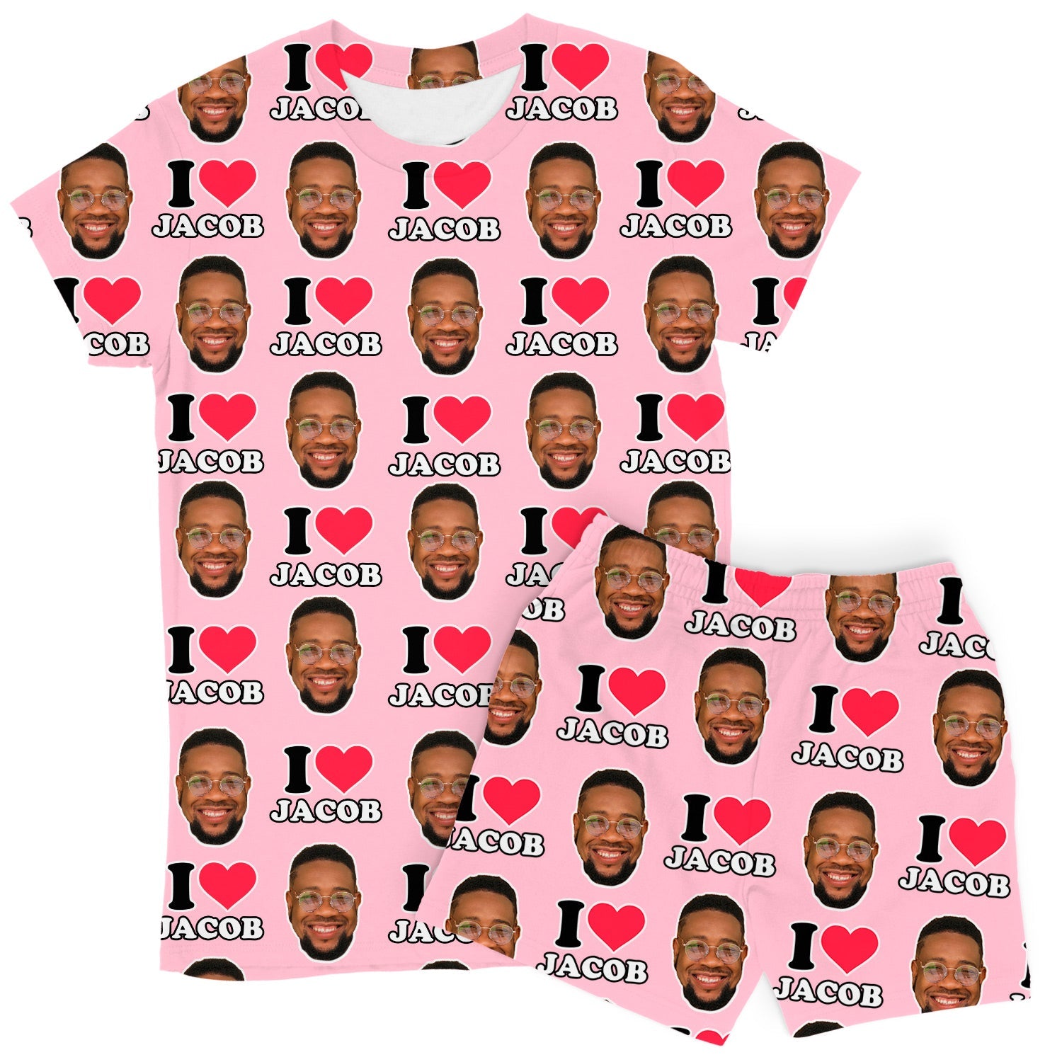 Women's I Heart Name & Face Custom PJs - Shorts Set