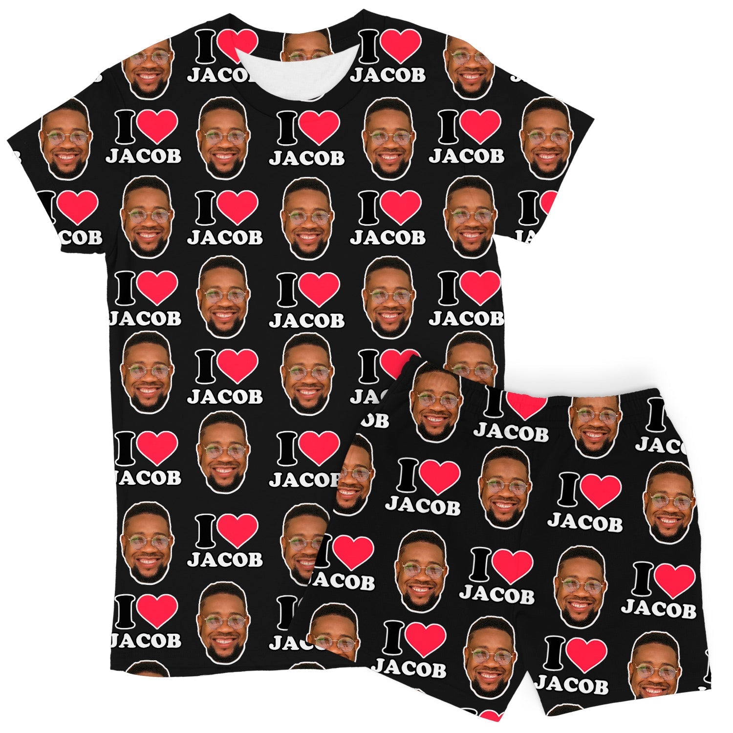 Women's I Heart Name & Face Custom PJs - Shorts Set
