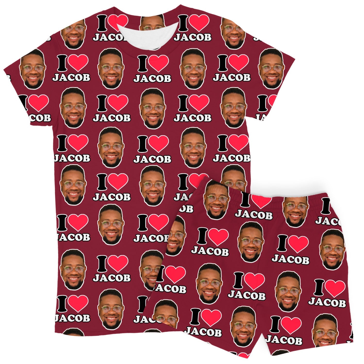 Women's I Heart Name & Face Custom PJs - Shorts Set