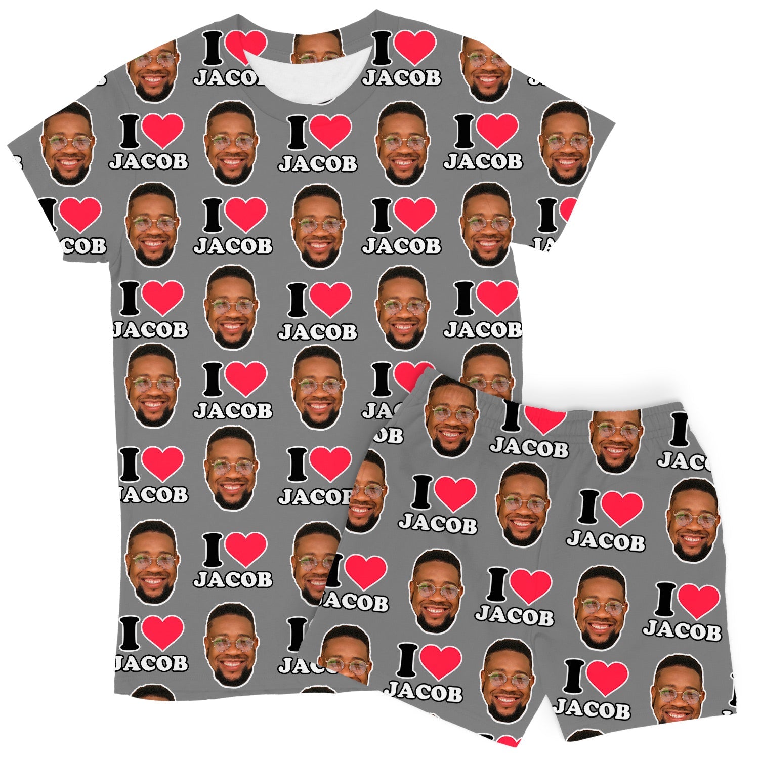 Women's I Heart Name & Face Custom PJs - Shorts Set