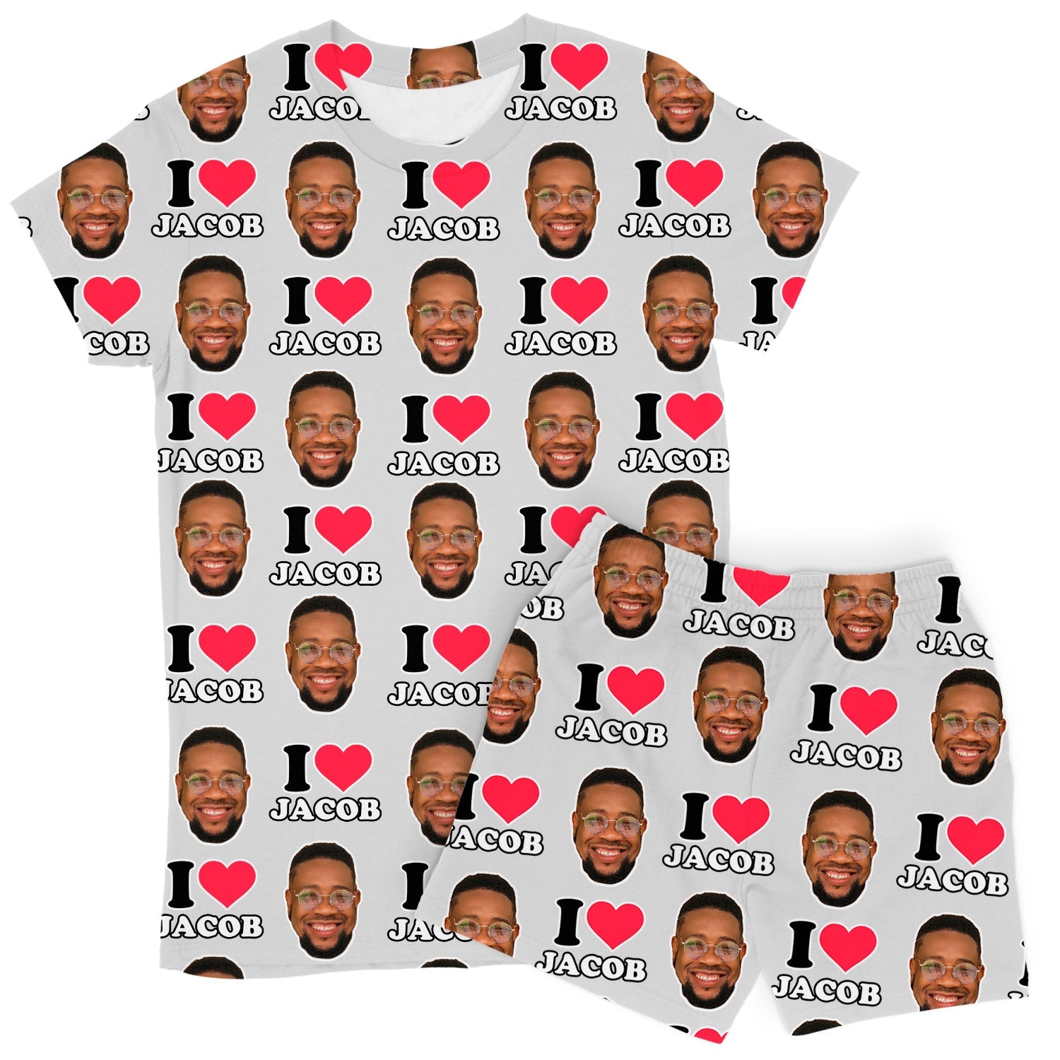 Women's I Heart Name & Face Custom PJs - Shorts Set