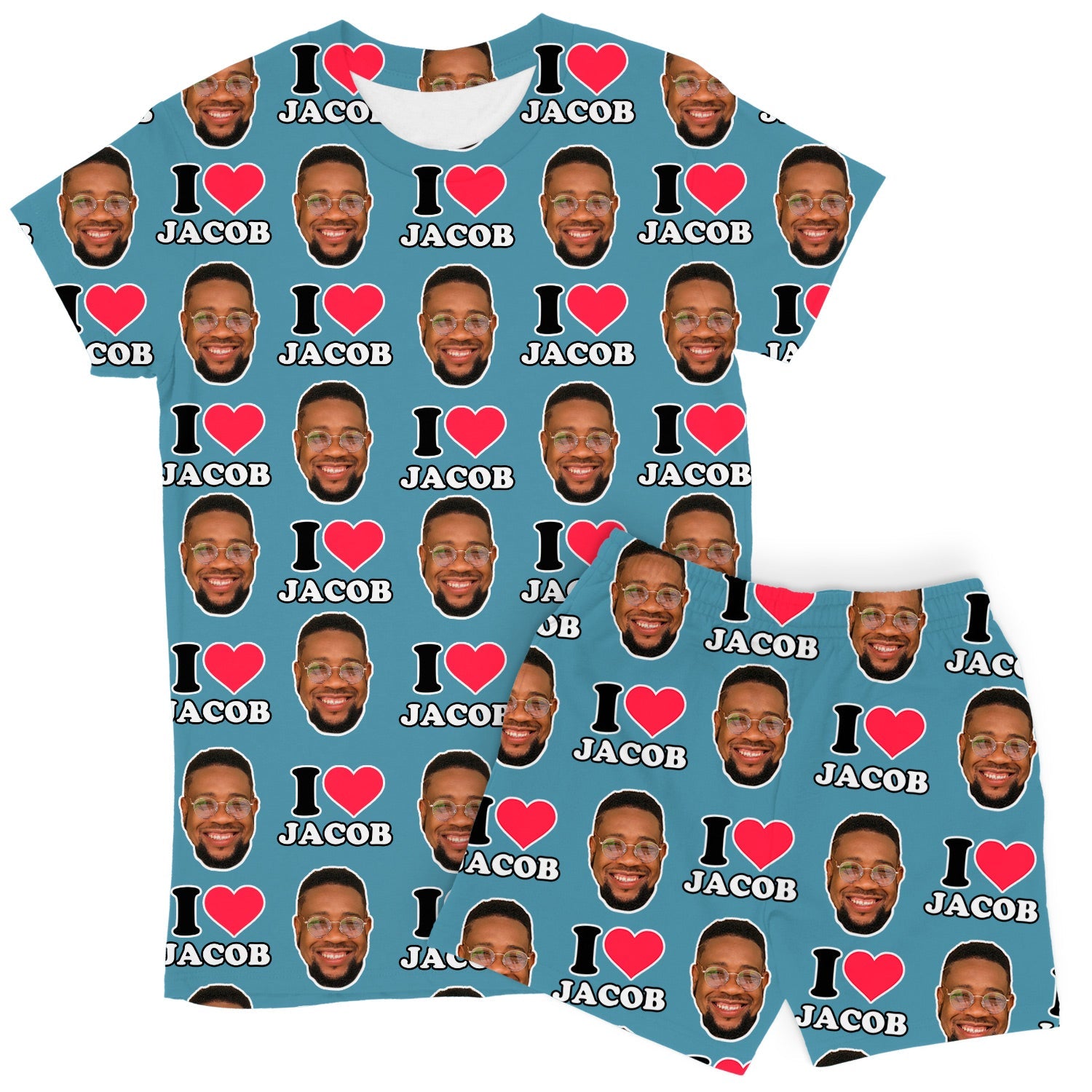 Women's I Heart Name & Face Custom PJs - Shorts Set