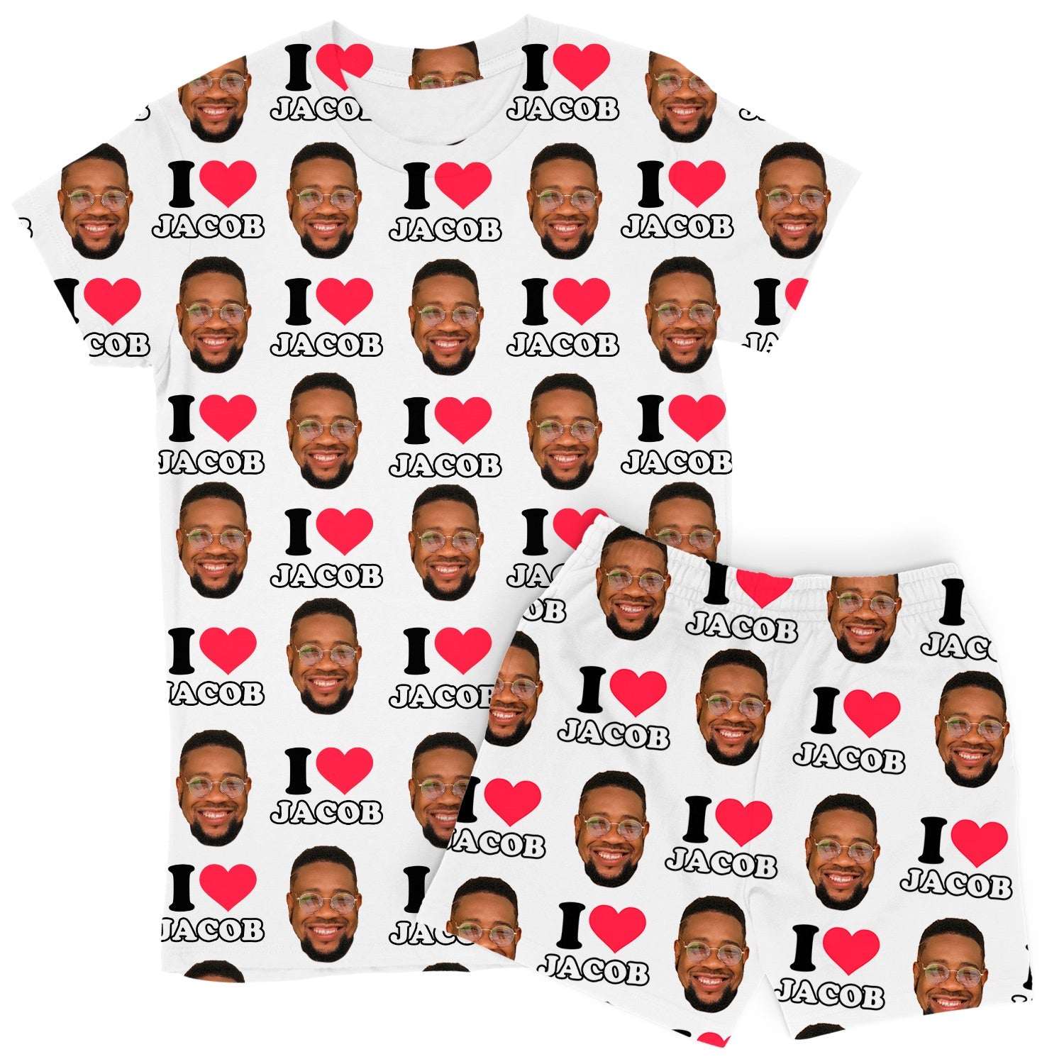 Women's I Heart Name & Face Custom PJs - Shorts Set