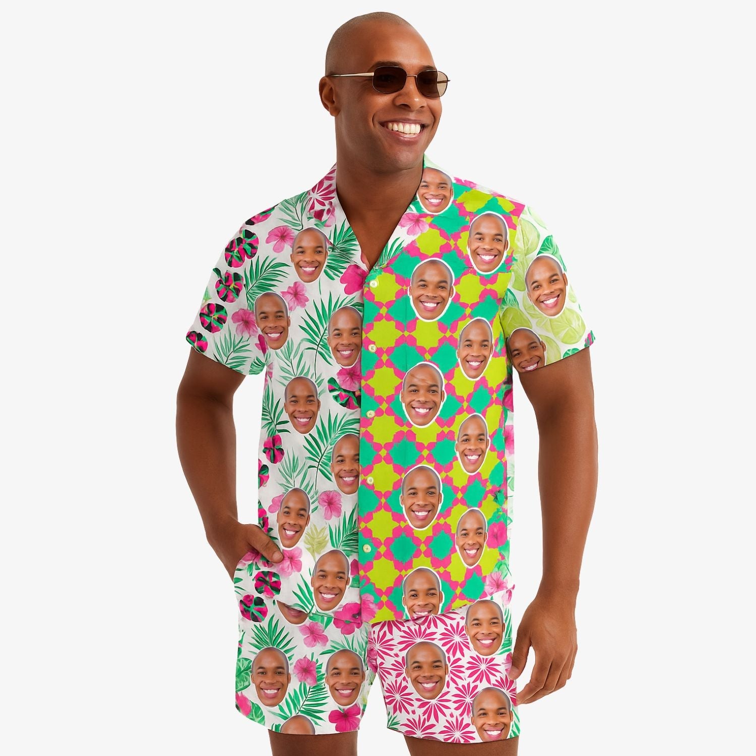 Funky Mismatch Print Personalized Hawaiian Shirt Shorts Set