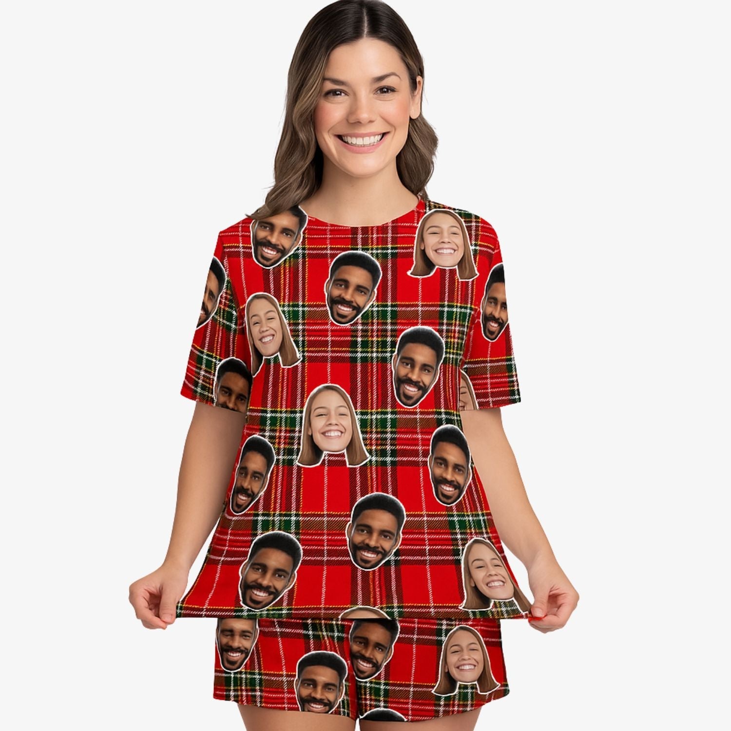 Women's Red Tartan Custom PJs - Shorts Set