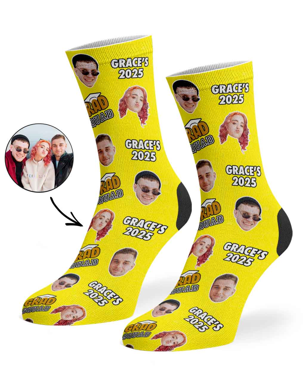 Custom Grad Squad Socks With Your Name & Faces