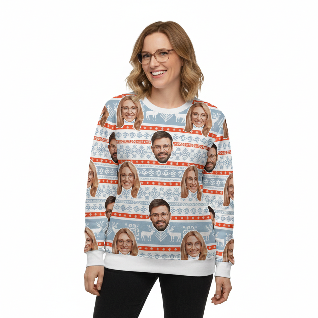 Your Face Nordic Reindeer Personalized Christmas Sweater