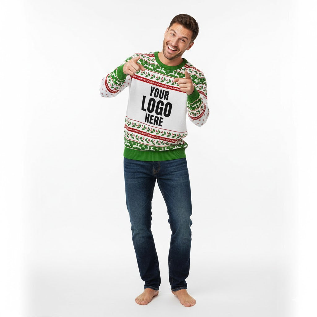 Your Logo Here Green Personalized Christmas Sweater