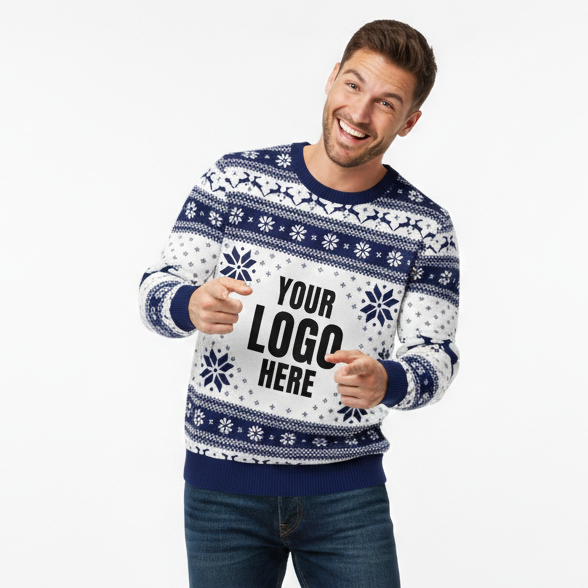 Your Logo Here Navy & White Personalized Christmas Sweater