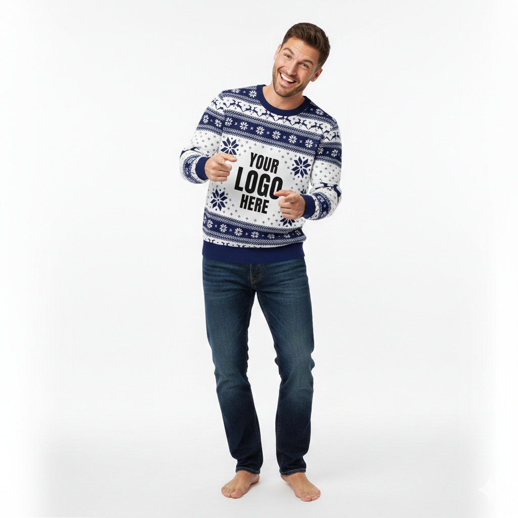 Your Logo Here Navy & White Personalized Christmas Sweater