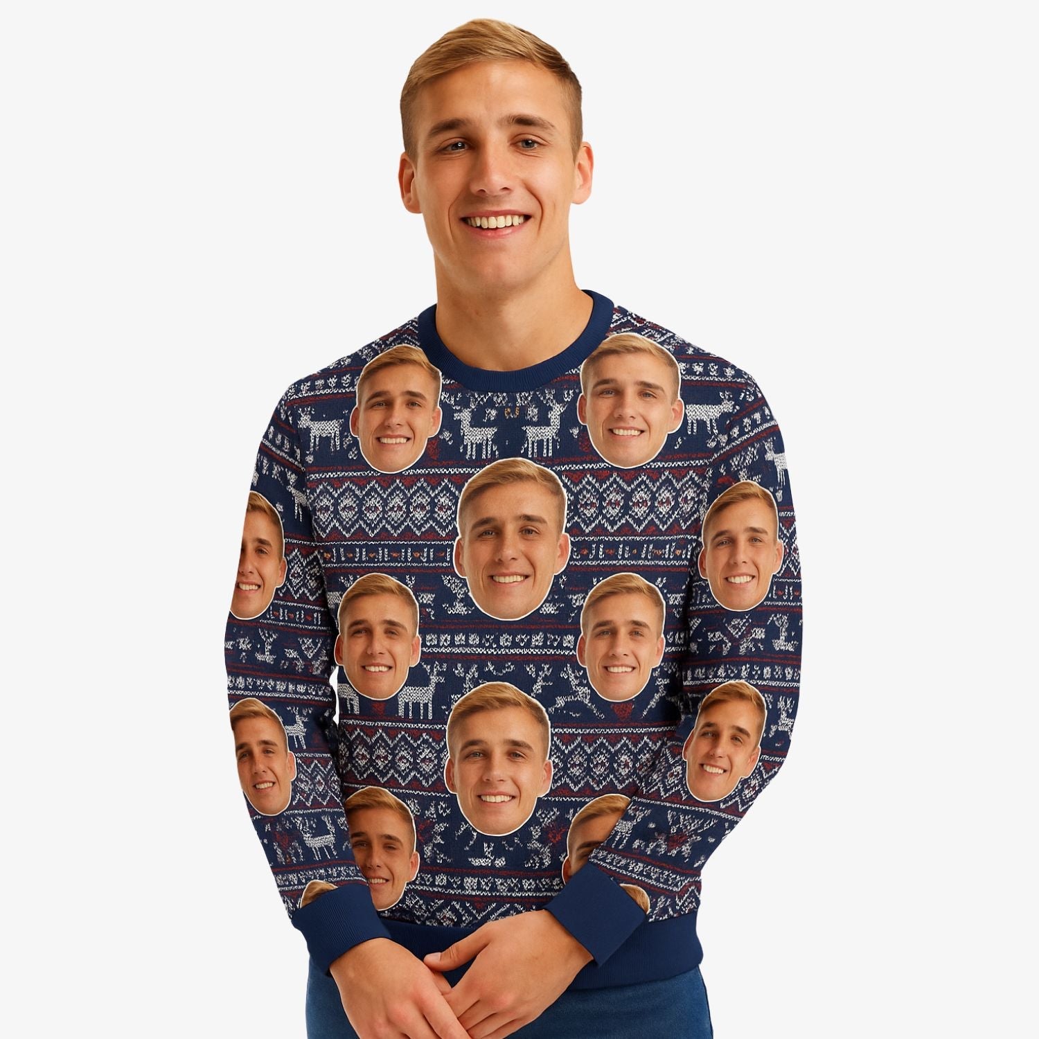 Your Face Navy Nordic Personalized Christmas Jumper