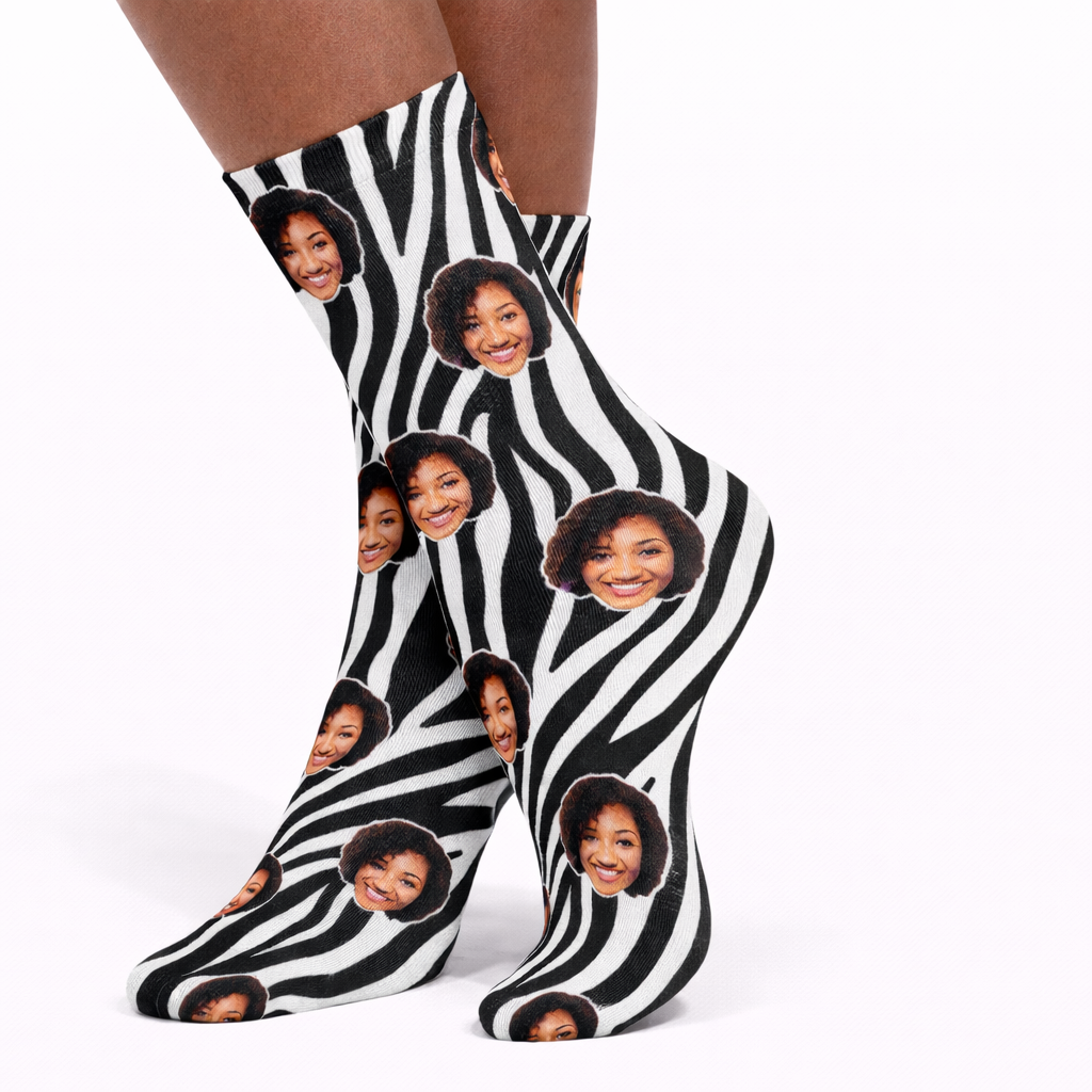 Zebra Print Face Custom Socks