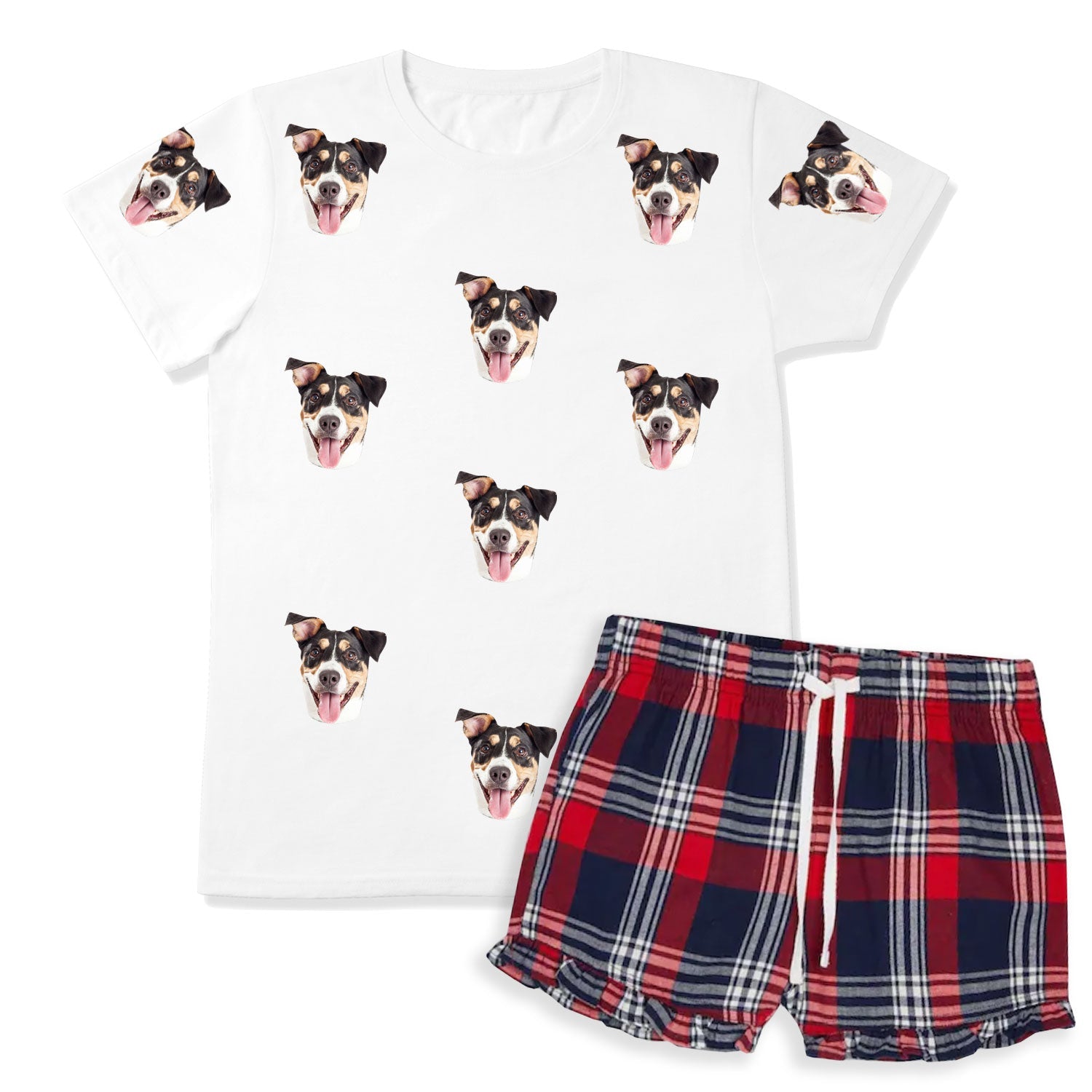 Women's Dog Pajamas - Red Tartan Shorts