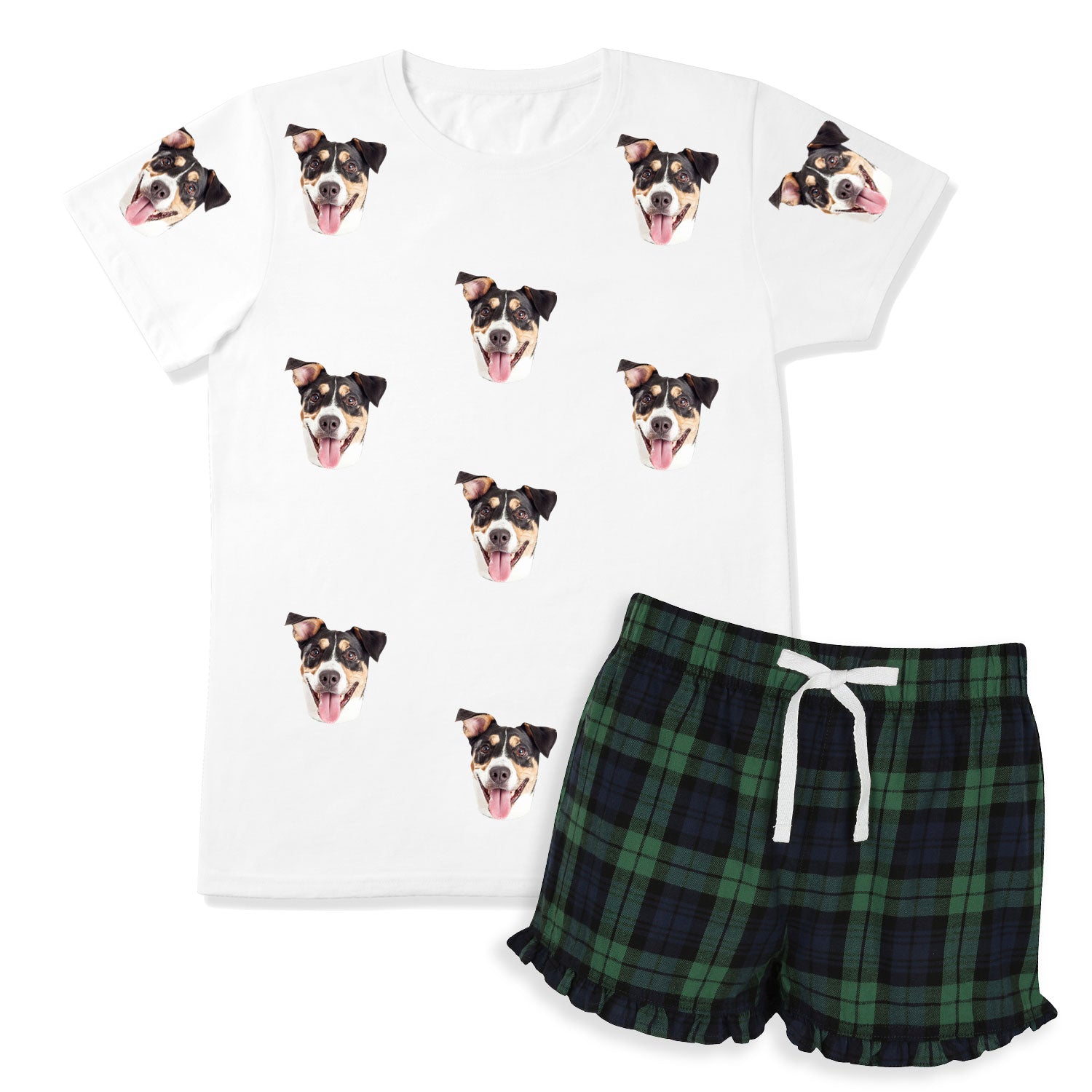 Women's Dog Pajamas - Green Navy Tartan Shorts