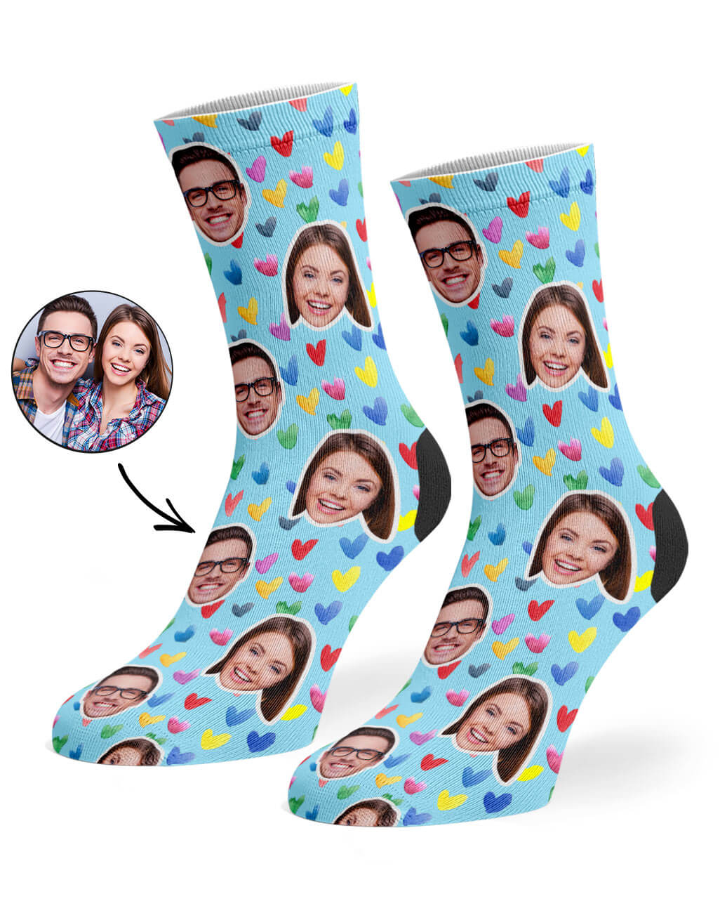 Watercolor Hearts Custom Socks