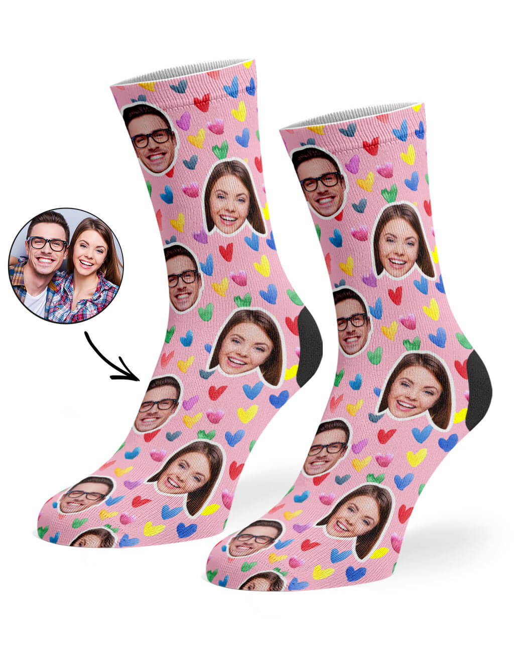 Watercolor Hearts Custom Socks