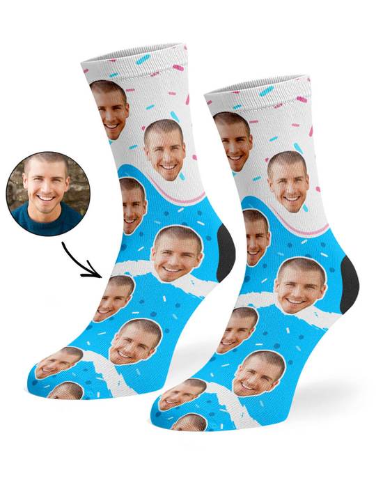 Birthday Cake Blue Custom Socks