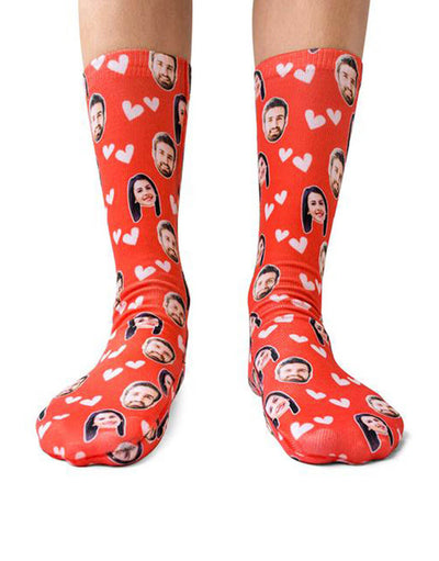 Couples Face Hearts Custom Socks