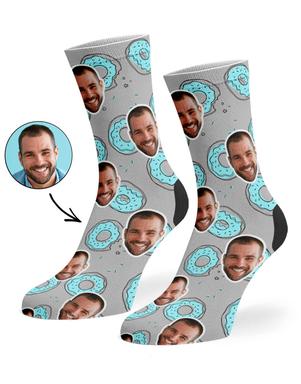 Donut Doodle Blue Custom Socks