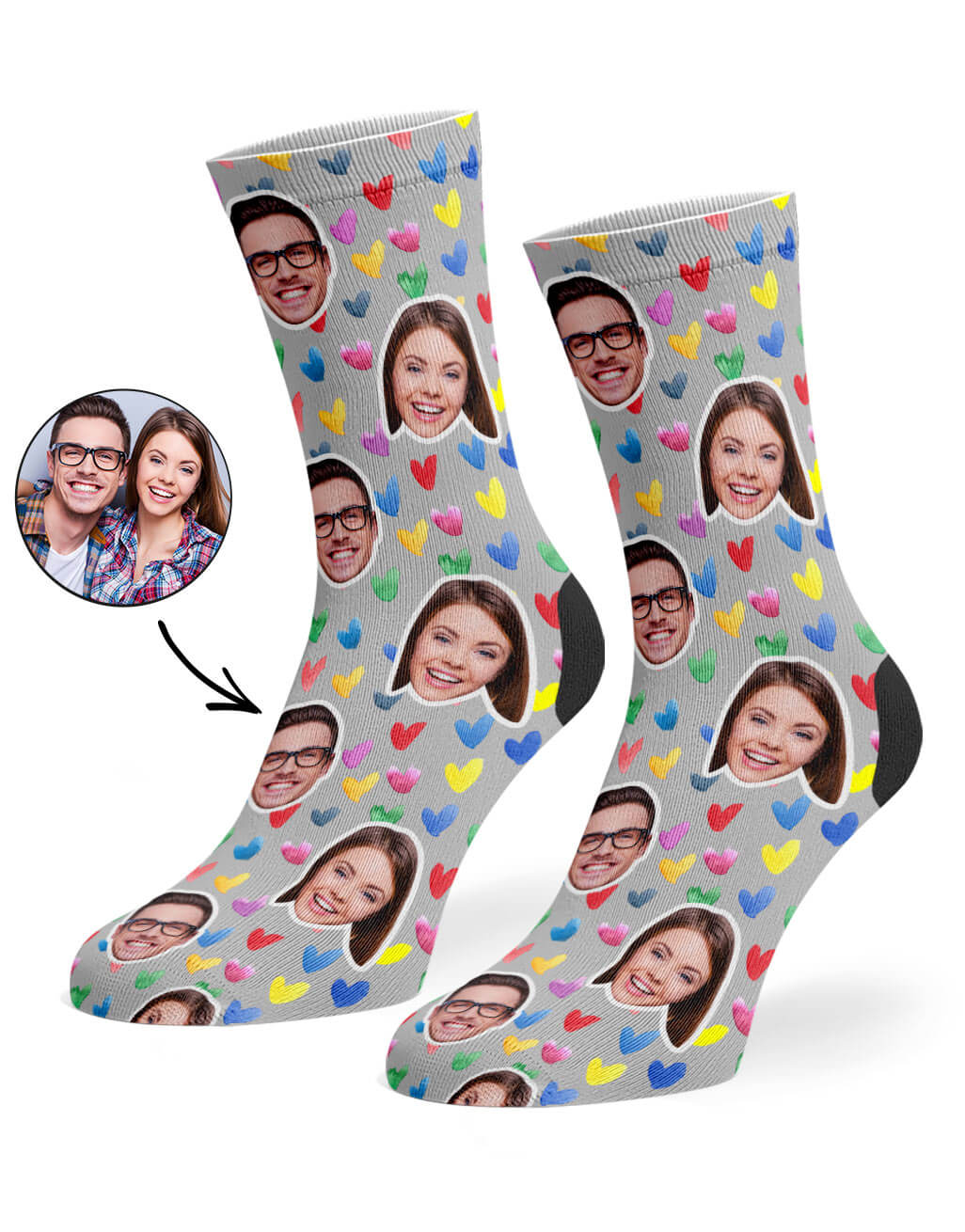 Watercolor Hearts Custom Socks
