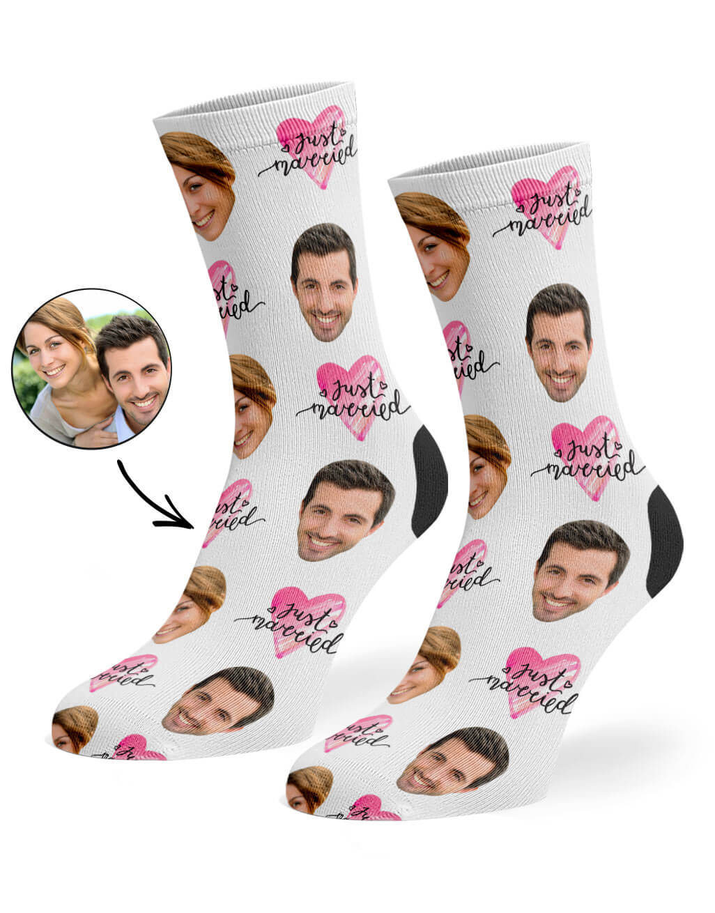 Just Married Cute Face Custom Socks