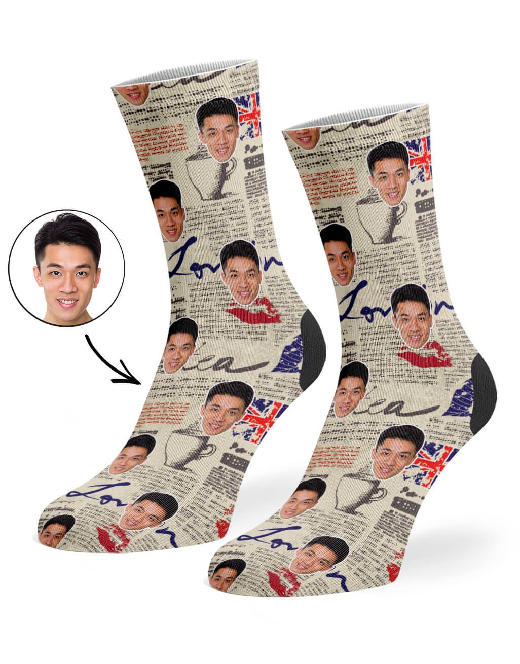 London Newspaper Pattern Custom Socks