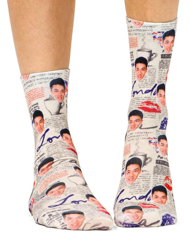 London Newspaper Pattern Custom Socks