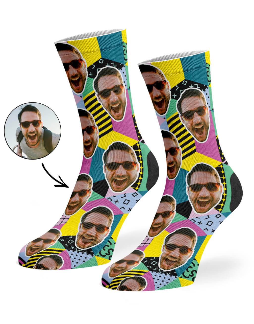 Retro Geo Face Custom Socks