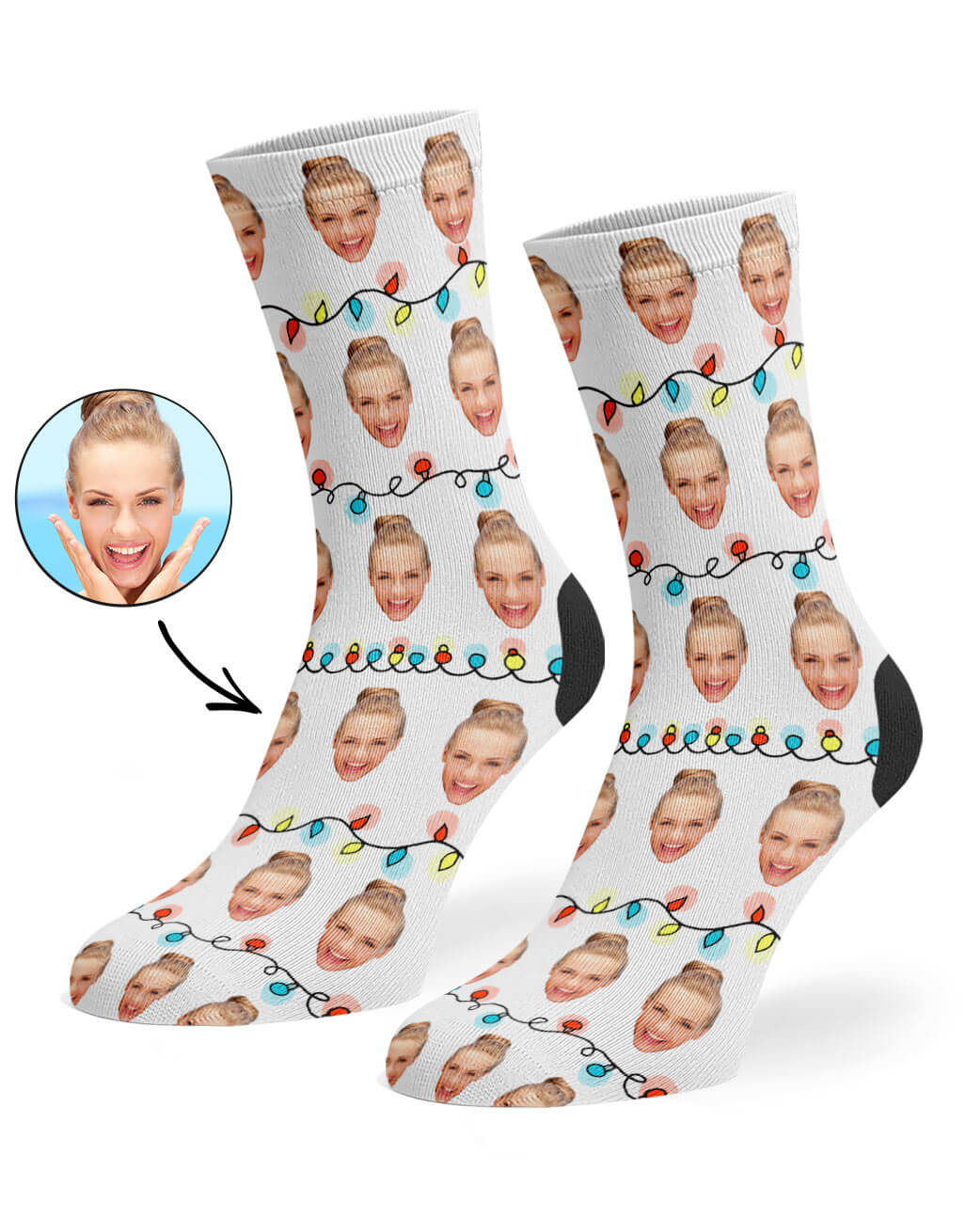 Christmas Lights Face Custom Socks