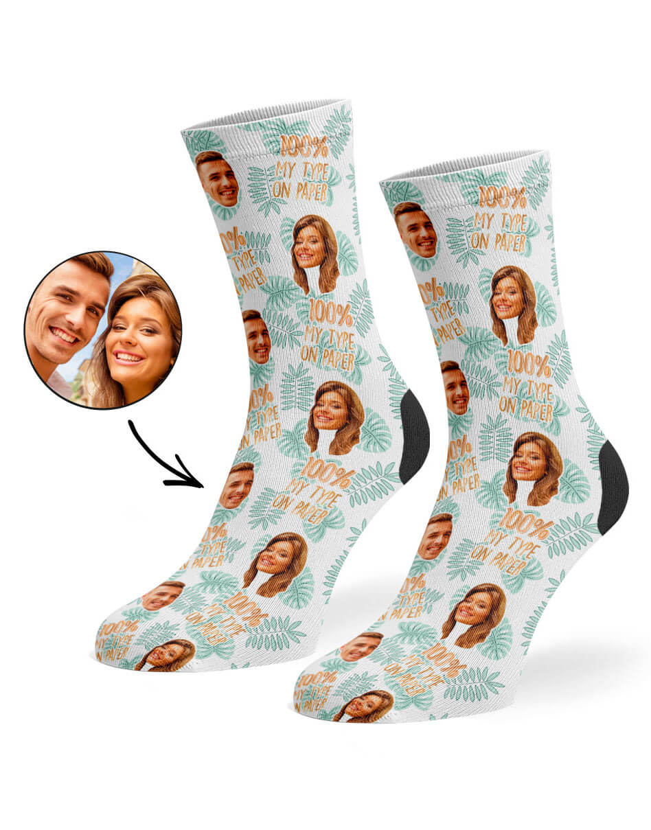 100% My Type on Paper Face Custom Socks