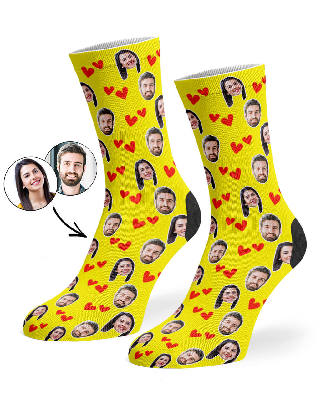 Couples Face Hearts Custom Socks