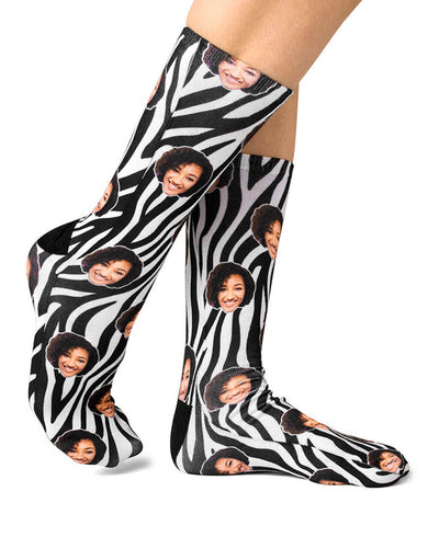Zebra Print Face Custom Socks